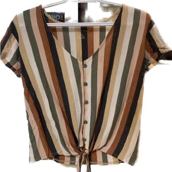 COPY - 💘2 for $20💘American Eagle Multicolor Striped Tie Up Button Detail Tee Sh… - Picture 7 of 7